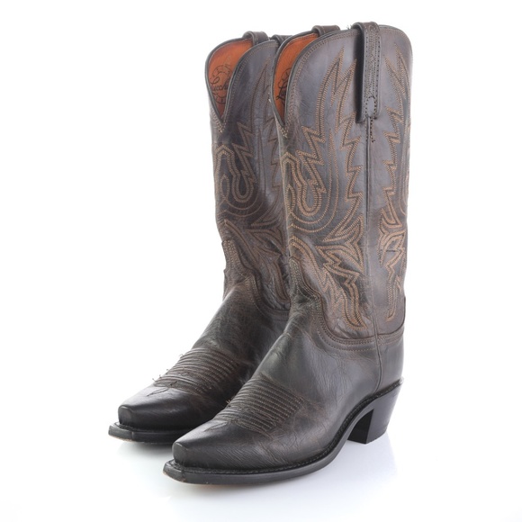 Lucchese Shoes - Lucchese Brown Leather Snip Toe Cowboy Boots